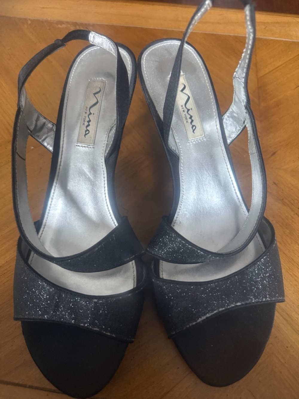 Nina Black Glitter Slingback Heels